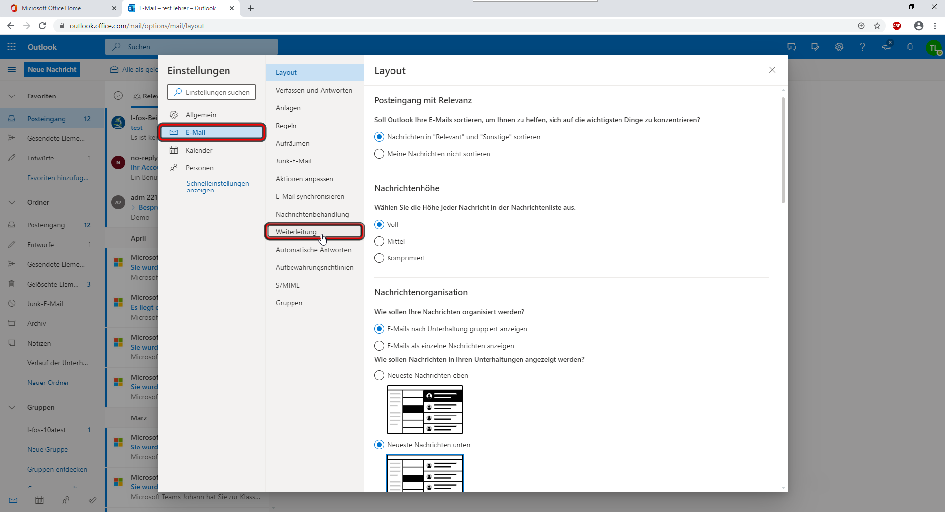 How to set up e-Mail forwarding in Outlook. – IT Wiki der Rahn Education